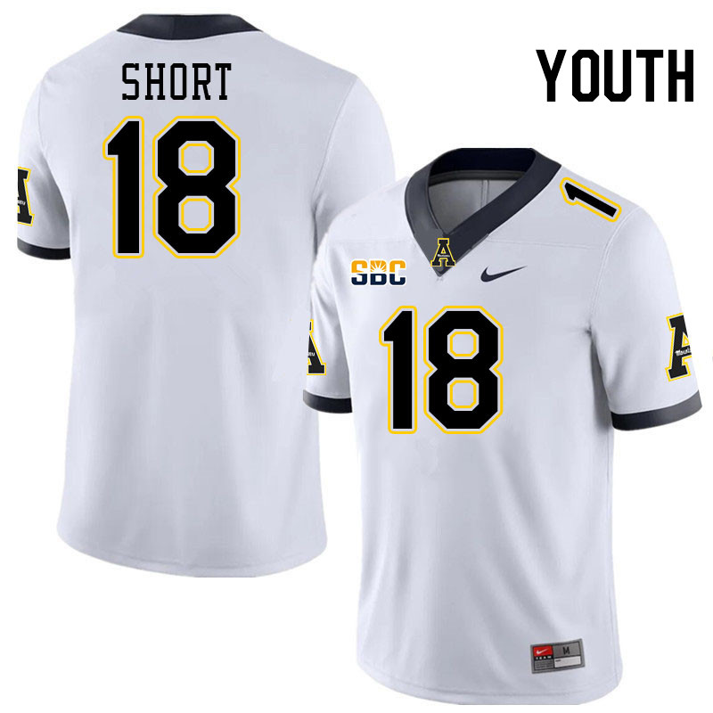 Youth #18 Zavier Short Appalachian State Mountaineers College Football Jerseys Stitched-White